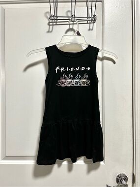 FRIENDS Black Girls Tank Dress with Colorful Coffee Bowl Graphic Size Small